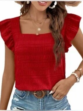 Red Ruffled Sleeve Top